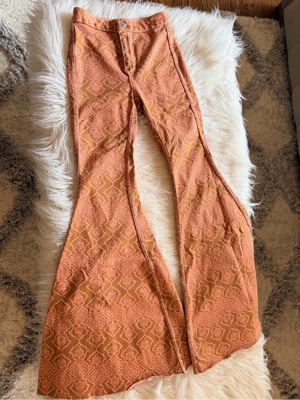 Free People Burnt Orange Patterned Flare Jeans